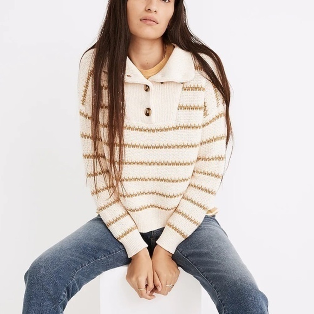 Madewell Cream and Brown Striped Sweater